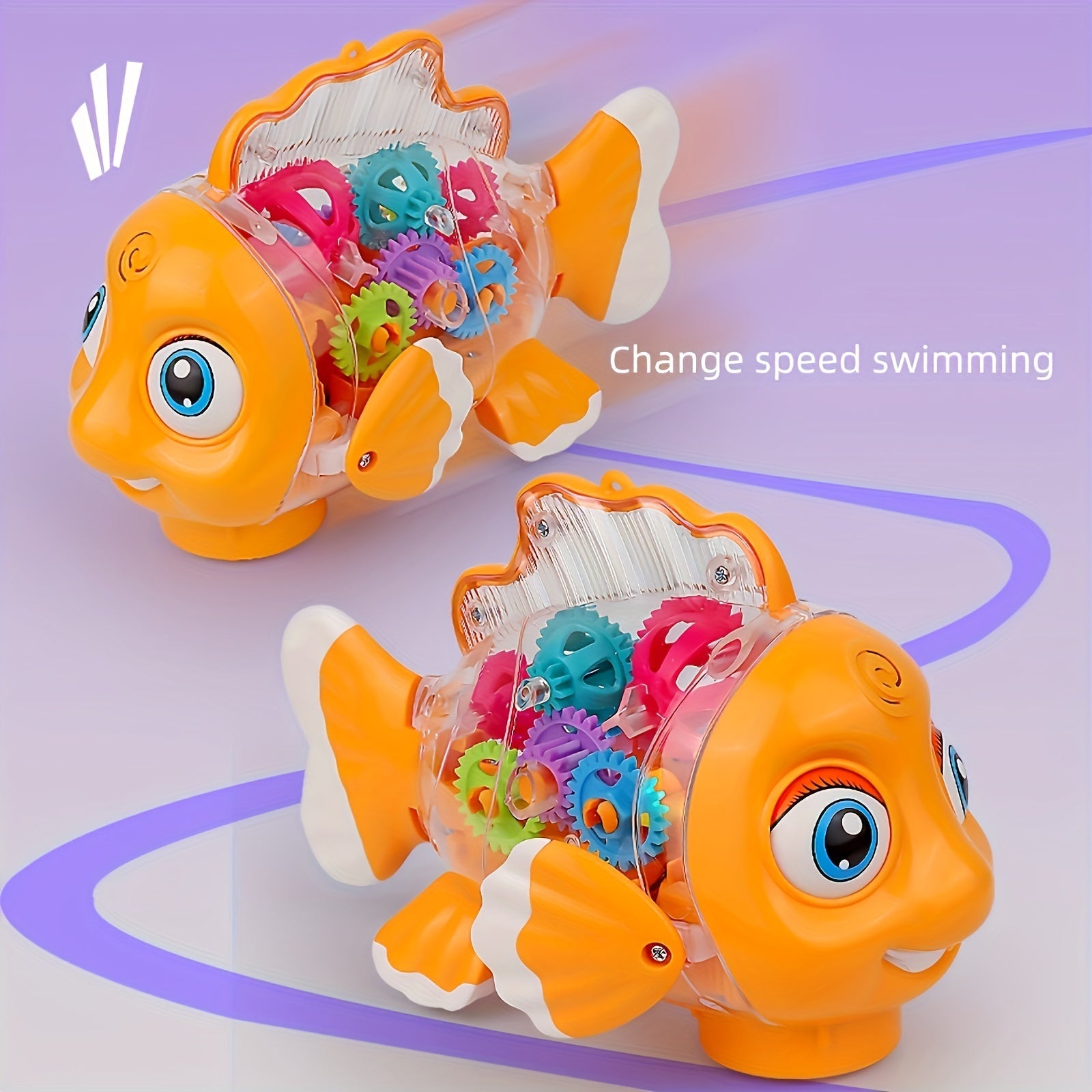 Kids' Clown Fish Swing Toy Light-Up Musical Transparent Swimming Fish for Children