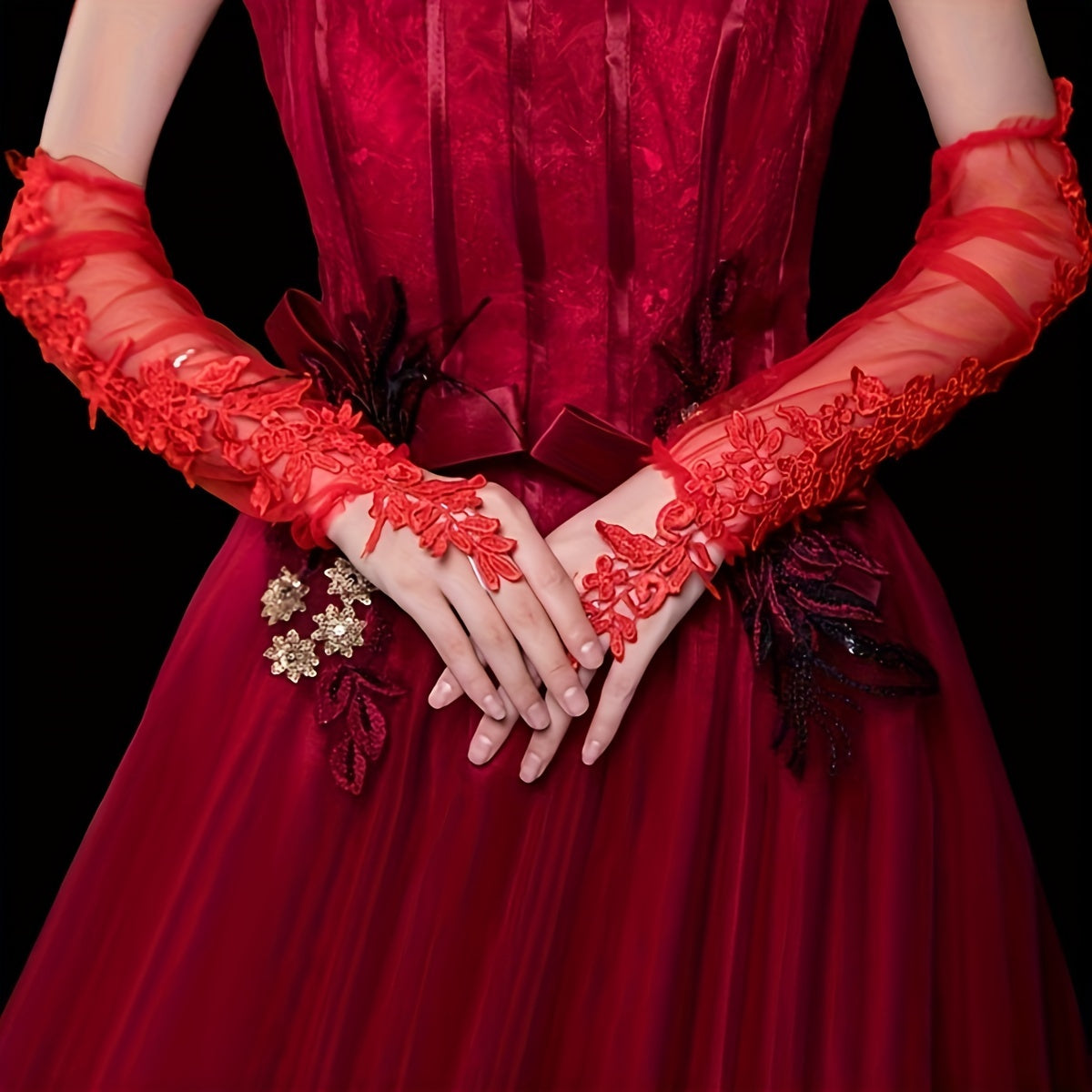 Long-Sleeved Lace Bridal Gloves Sheer Wedding Accessories for Photography