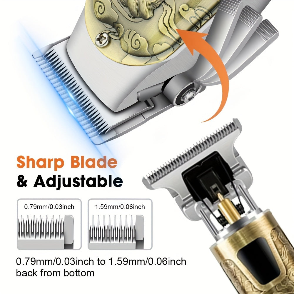 Professional Hair Clippers and Trimmer Set for Men USB Rechargeable 2000mAh Lithium Battery Low Noise Cordless Sharp Blades Digital Display Powerful Motor