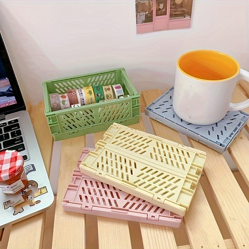 Mini Folding Plastic Storage Box for Desktop Home Office Organization