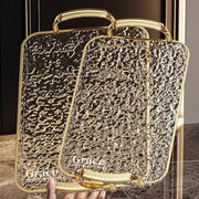 Golden Rimmed Rectangular Serving Trays Set Large Transparent Plastic with Handles for Fruits Snacks Pastries