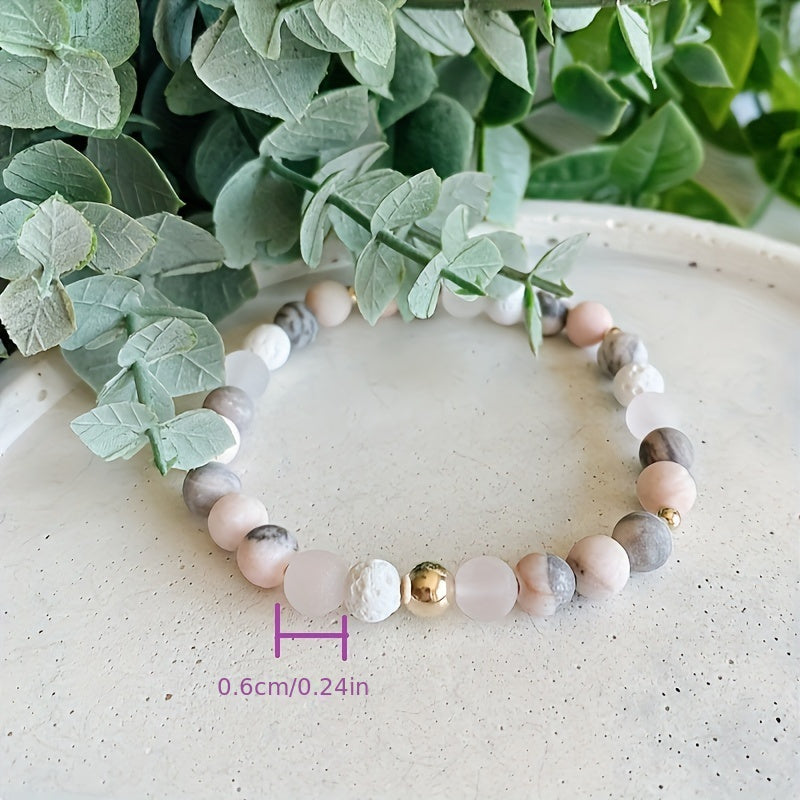 Women's Pink Zebra and Rose Gold Beaded Bracelet Stylish Jewelry Accessory