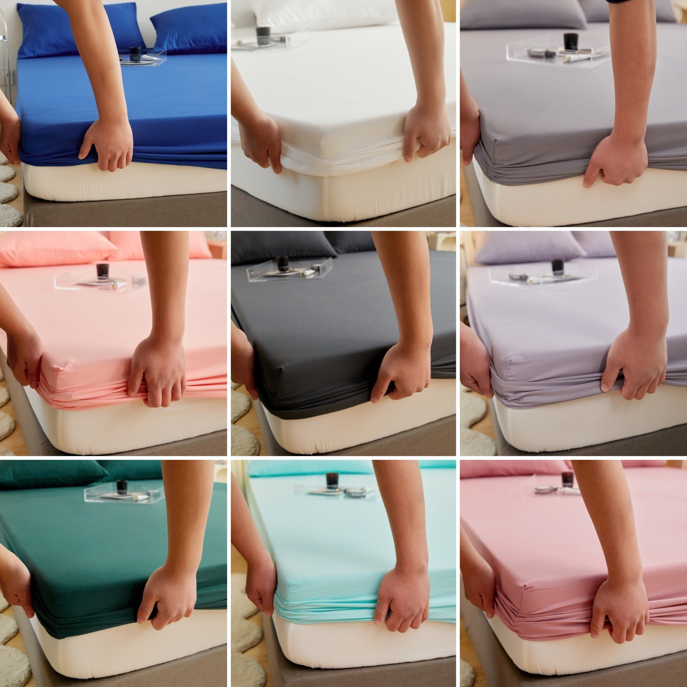 Juego de sábanas ajustadas de poliéster cepillado con 2 fundas de almohada, con bolsillo profundo, ropa de cama