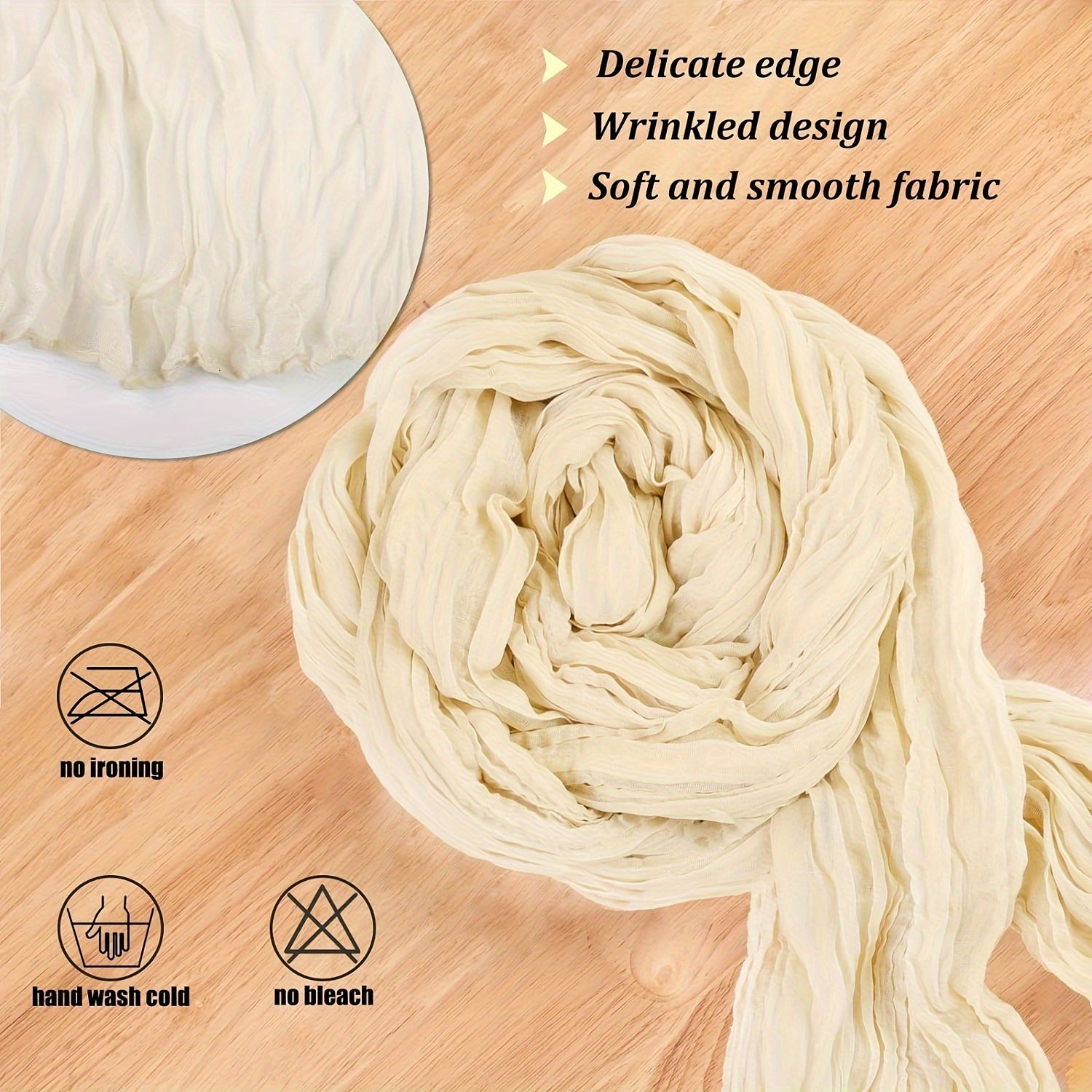 Balinese Pleated Table Runner Beige Fabric for Holiday and Wedding Decor