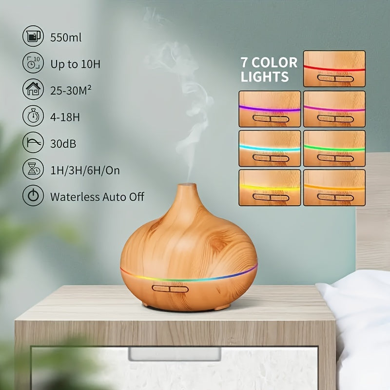 Large Capacity Soundwave Aromatherapy Diffuser with Realistic Wood Grain Design USB Powered