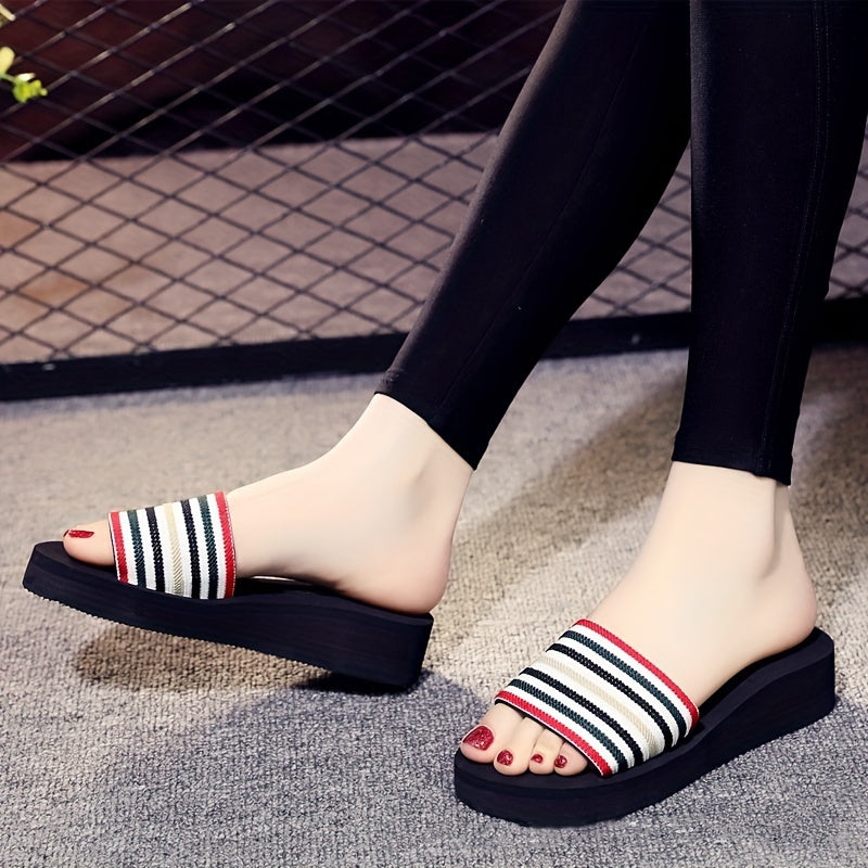 Women's Striped Fabric Sports Sandals with Open Toe Non-Slip EVA Sole