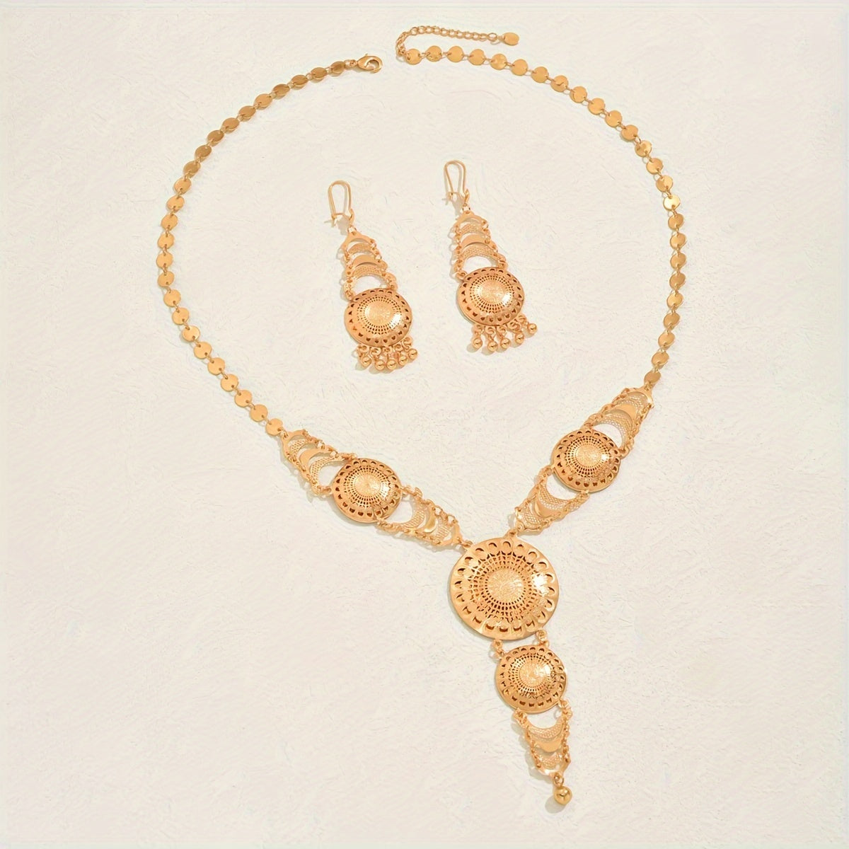Copper Gold Plated Ramadan Inspired Necklace and Earrings Set with Sunflower Design