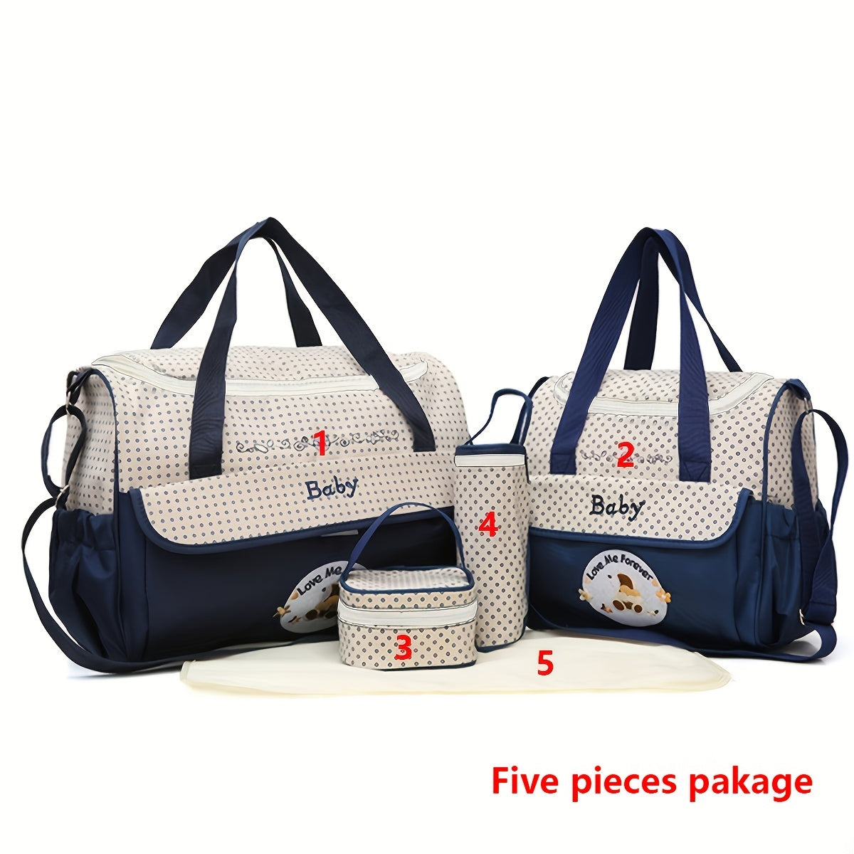 Mommy Bag Set 5-Piece Large Capacity Diaper Bag with Bottle Cover and Accessories