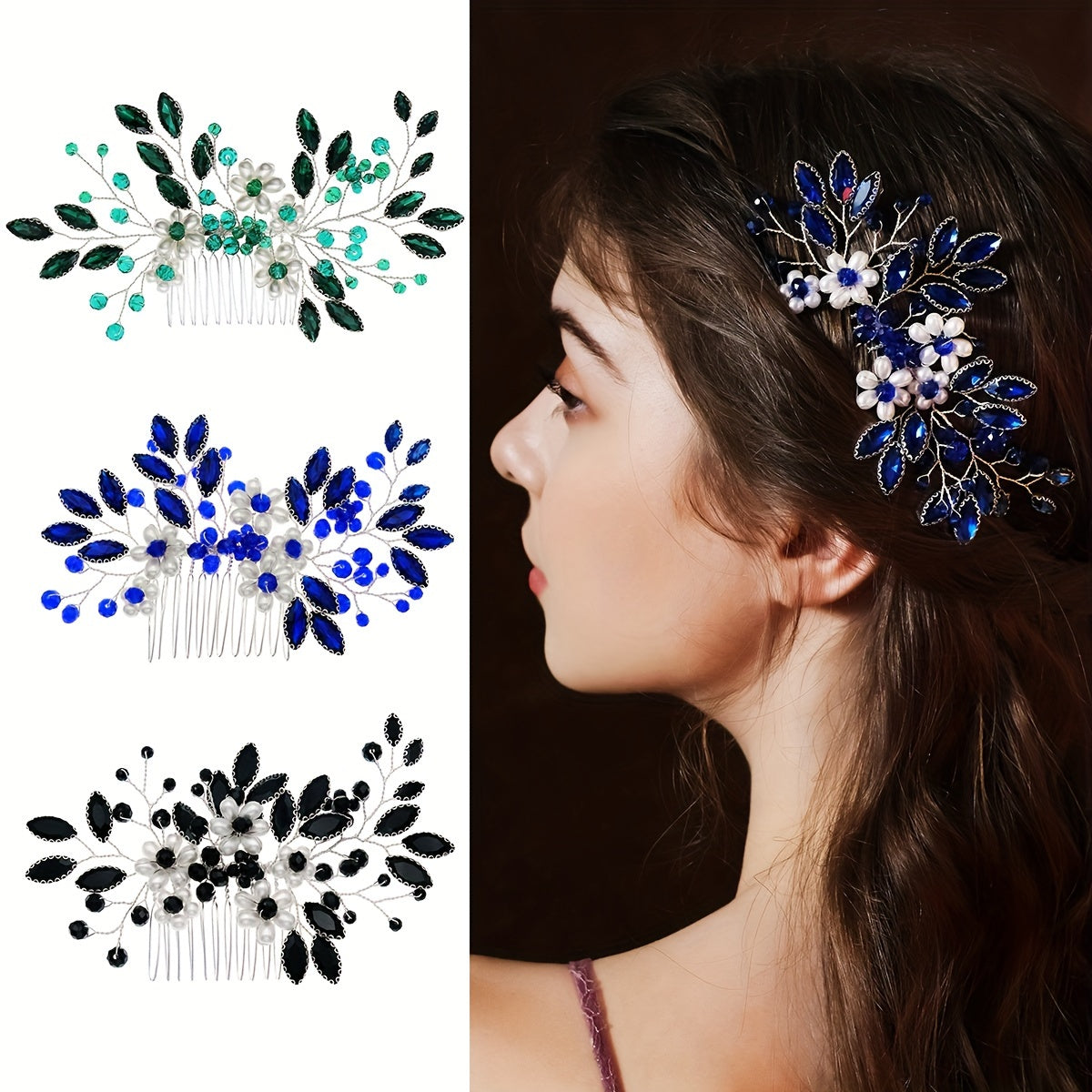 To'y uchun gullar bilan bezatilgan to'y soch tarozi bilan to'y uchun rhinestone soch tarozi