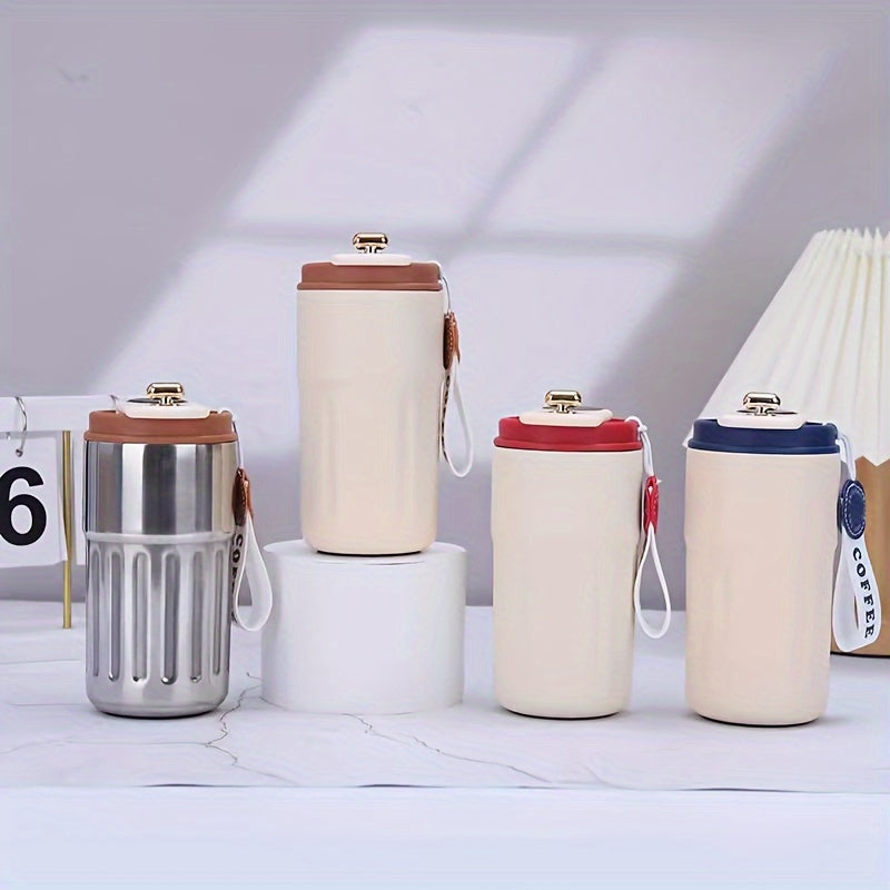 Taza de café de acero inoxidable con doble pared aislante, minimalista, para verano, bandolera para hombres y mujeres