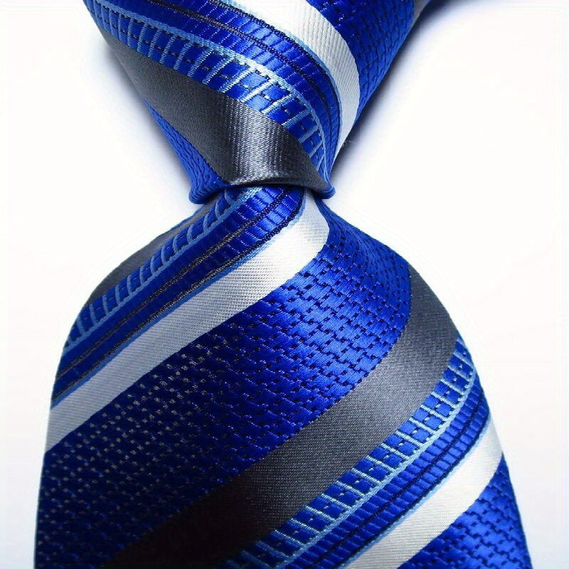 Men's Jacquard Woven Striped Plaid Tie Set in Blue Green Red Orange