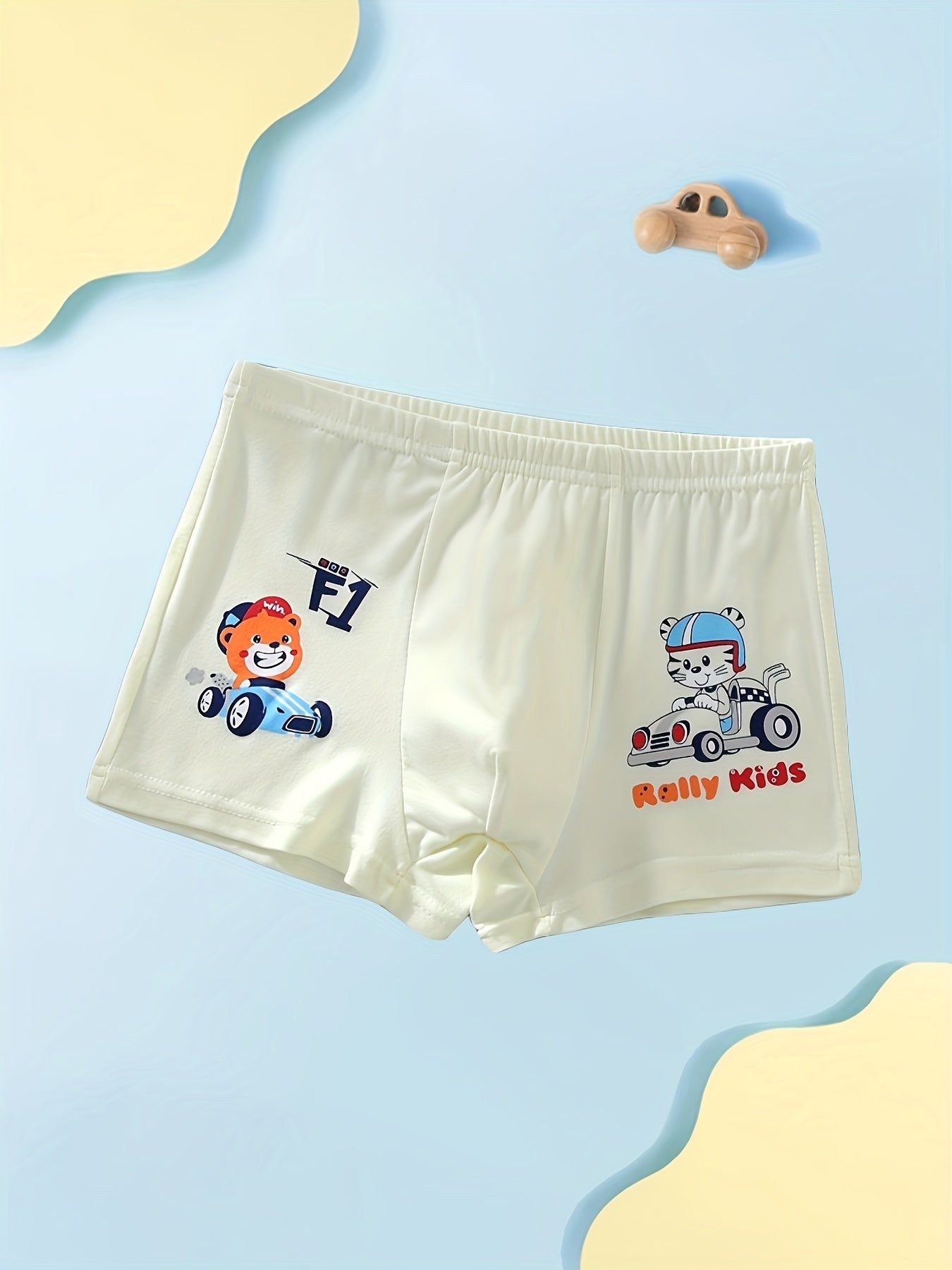 4-Pack Boys' Cartoon Racing Pattern Boxer Briefs Breathable Polyester Knit Active Underwear