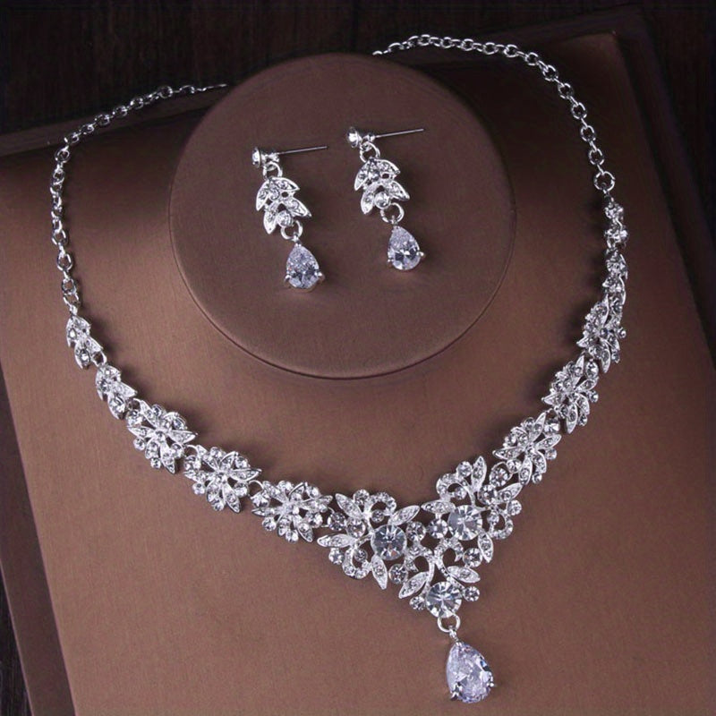 Bridal Rhinestone Jewelry Set Crown Headband Necklace Earrings Wedding Accessory
