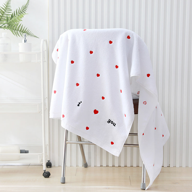 1 to'plam Sevishganlar kuni juftlik sochiqlari, yurak tikuv dizayni, qalin sof paxta material, 1 sochiq + 1 hammom sochiqni o'z ichiga oladi