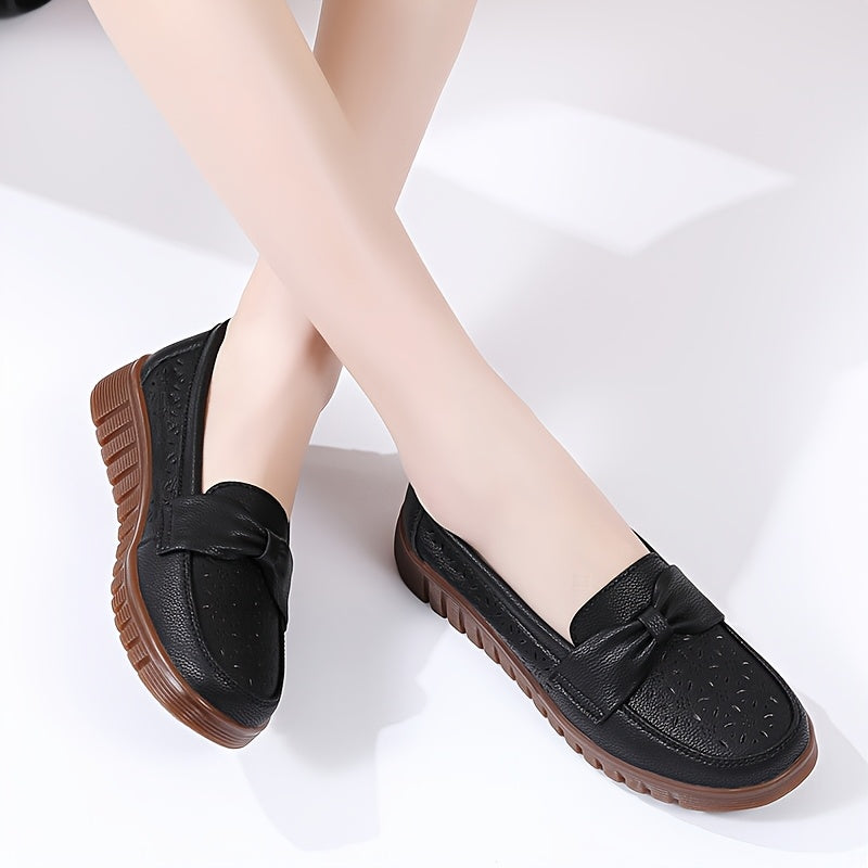 Ladies' Bow Shaped Loafers Flat Bottom Hollowed Out Casual Shoes