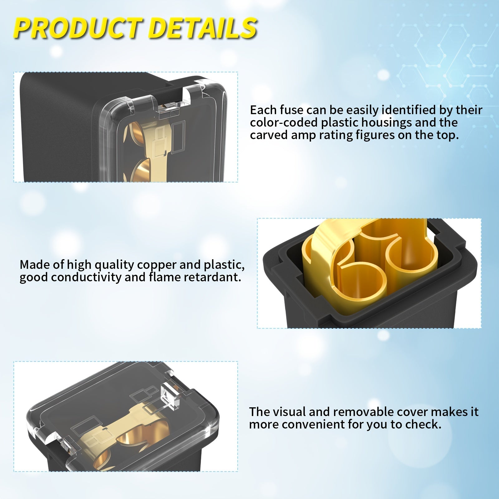 36PCS Car Micro Cartridge Fuse Set Low Profile Square Connected Box Shaped 20A 80A