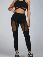 Leggings de mujer de talla grande con cintura alta y malla negra