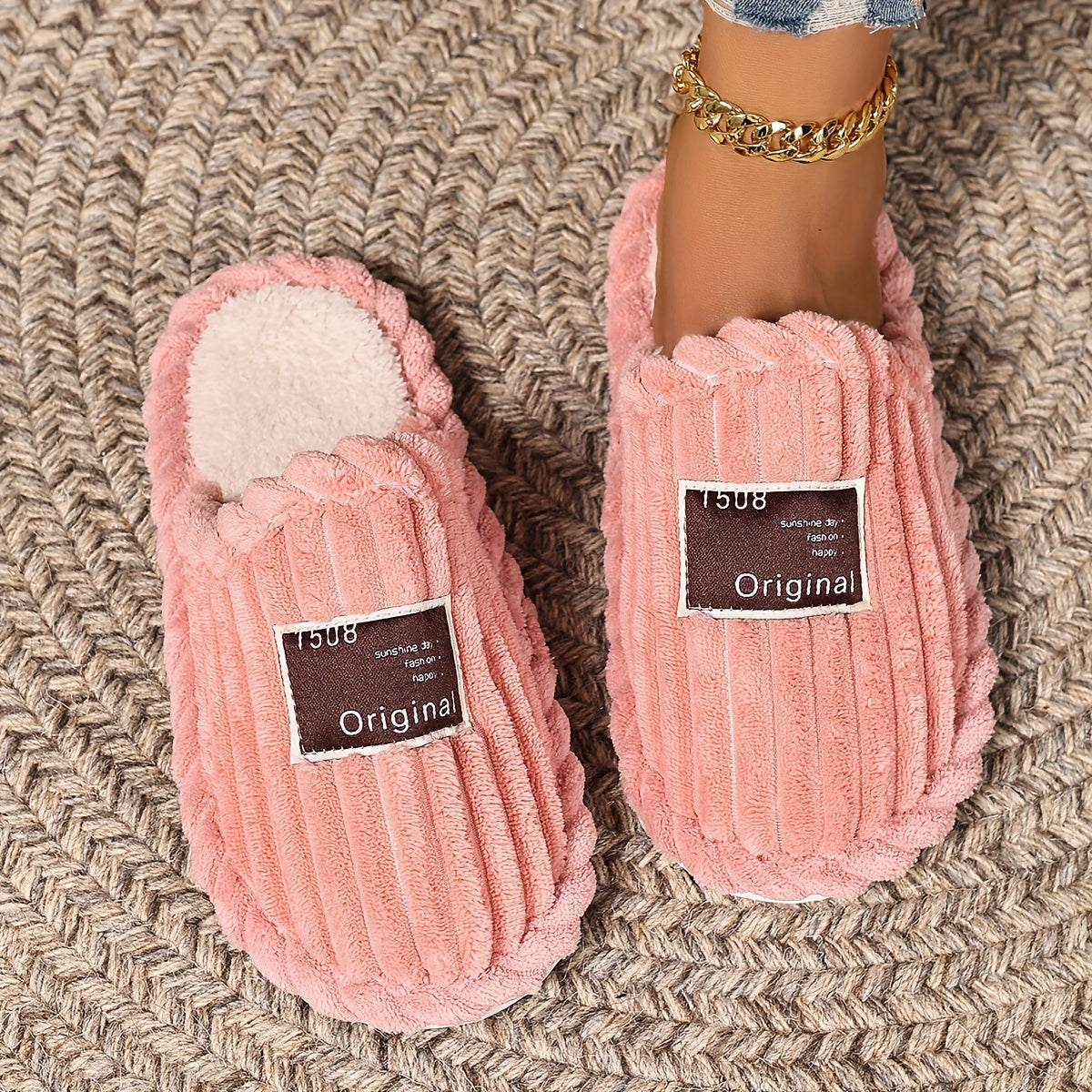 Uniseks korduroy paxta bilan qoplangan yopiladigan shippaklar, antiskid taglik bilan, ichki uy poyabzali uchun ayollar va erkaklar