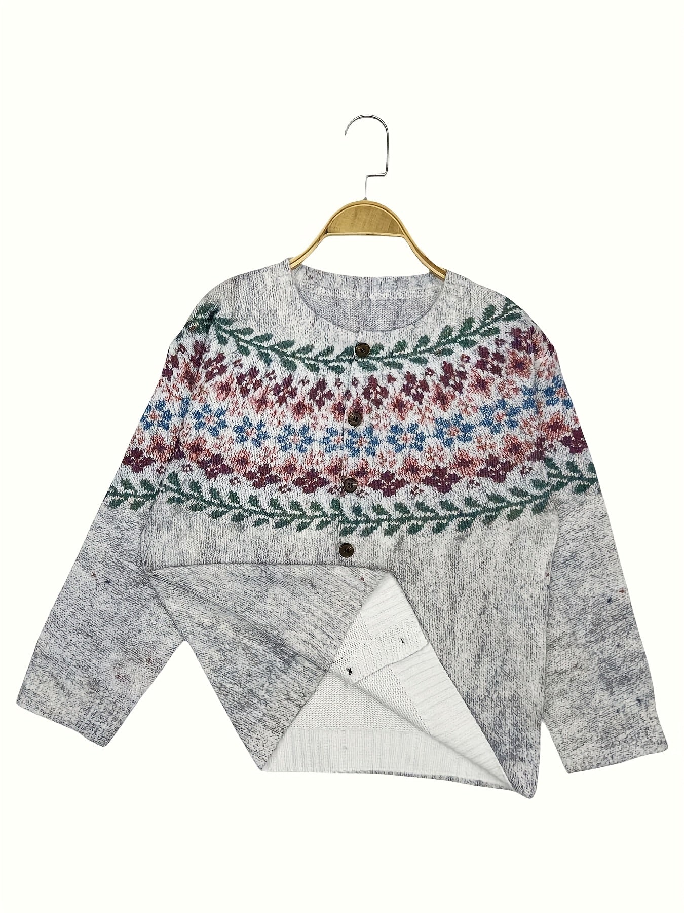 Cárdigan de talla grande para mujer, suéter de manga larga con estampado floral y abrigo