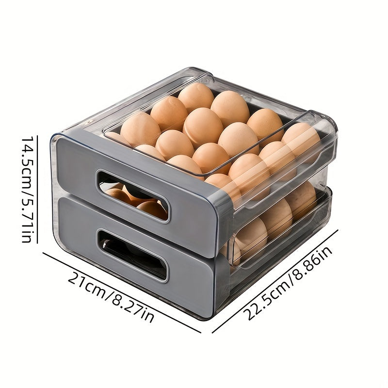 32-Grid Transparent Double-Layer Egg Storage Box Made of PET and PP for Refrigerator Organization