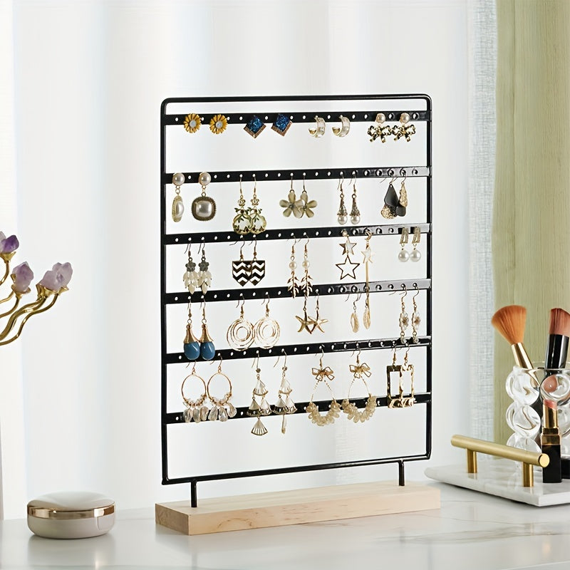 Jewelry Organizer Stand with 6 Metal Layers and Wooden Base for Earrings