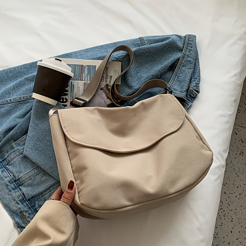 Nylon Crossbody Bag with Adjustable Strap Zipper Closure Lightweight and Foldable in Black Beige Coffee