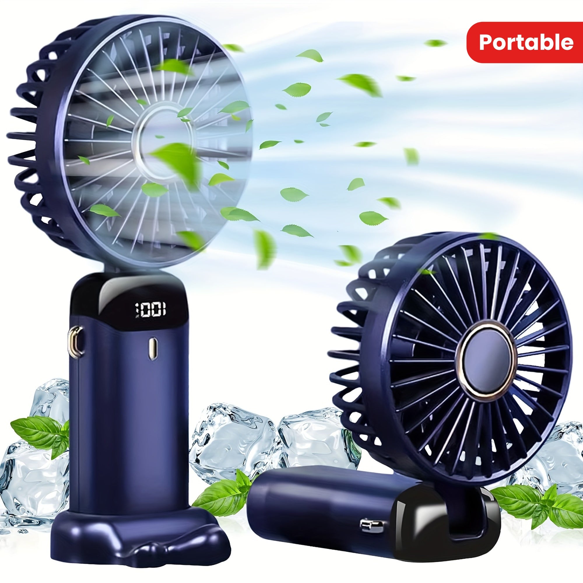 Rechargeable Handheld Fan with LED Display, Adjustable Base for Indoor Outdoor Use