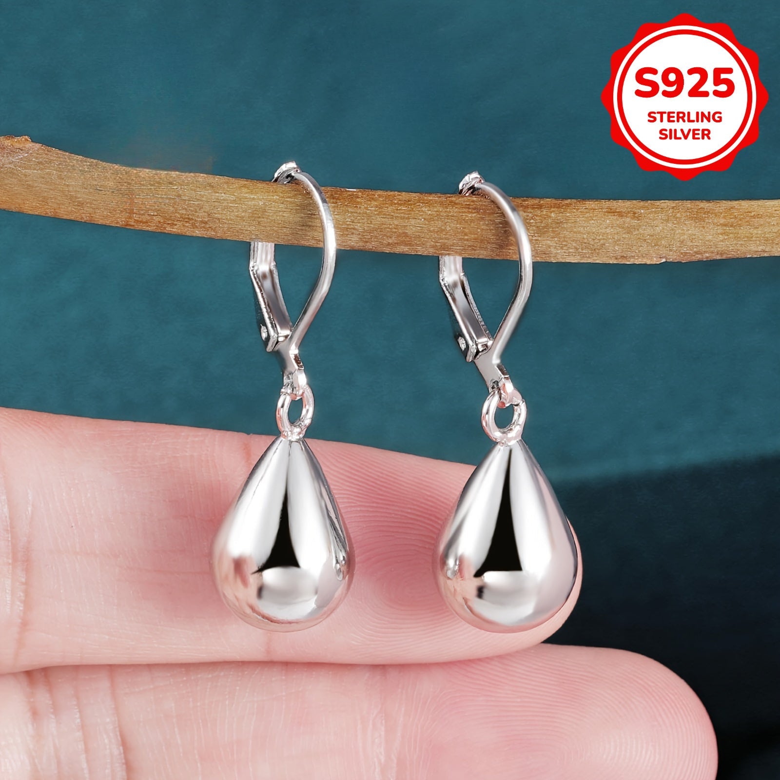 Sterling Silver Teardrop Earrings for Women, Simple and Shiny