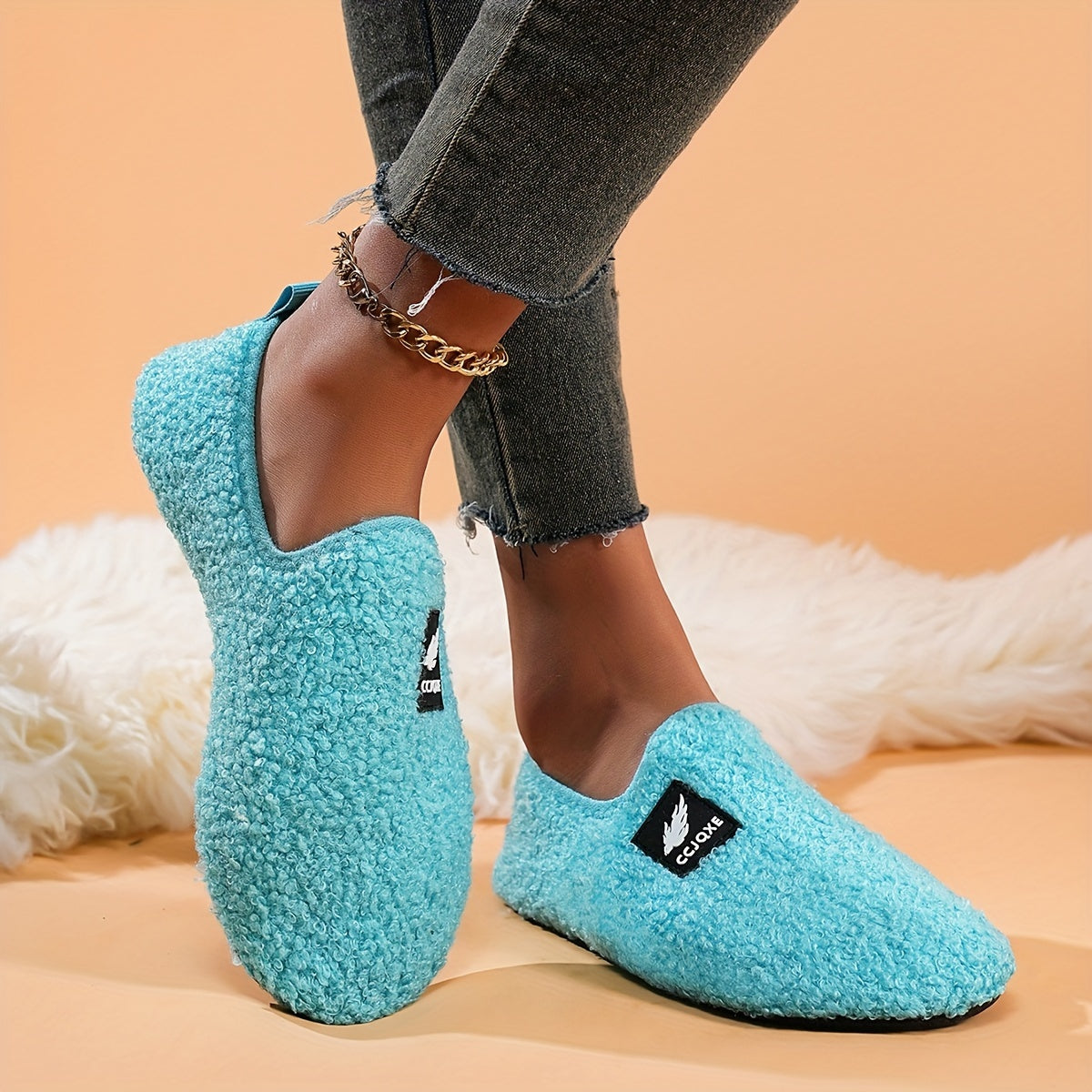 Women's Fleece-Lined Indoor Slippers Warm Plush Home Shoes