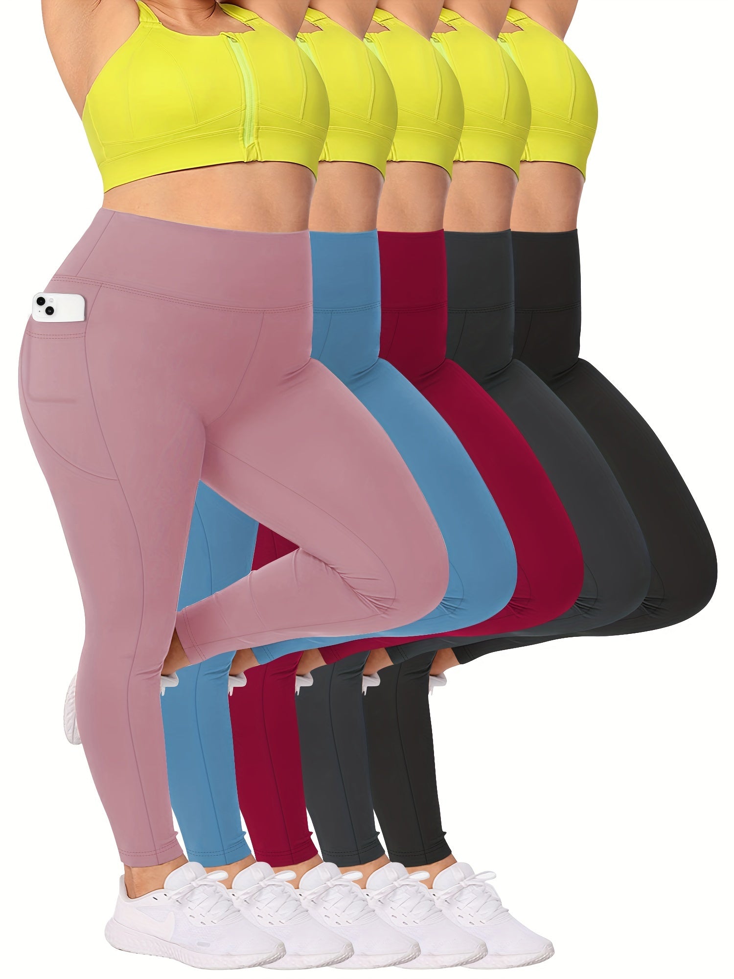 Women's Plus Size High Waist Yoga Pants With Pockets Cropped Leggings