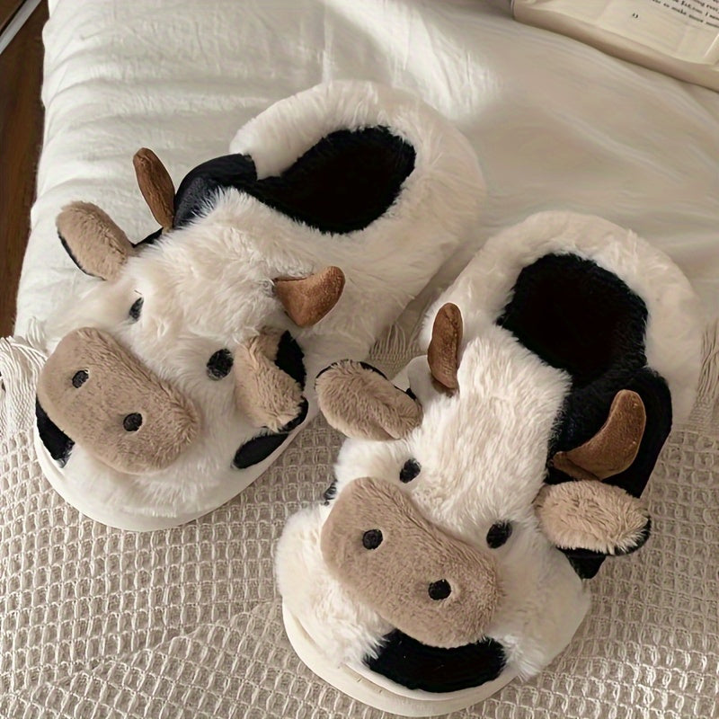 Unisex Cow Slippers Indoor Warm Plush All-Season Cozy Shoes