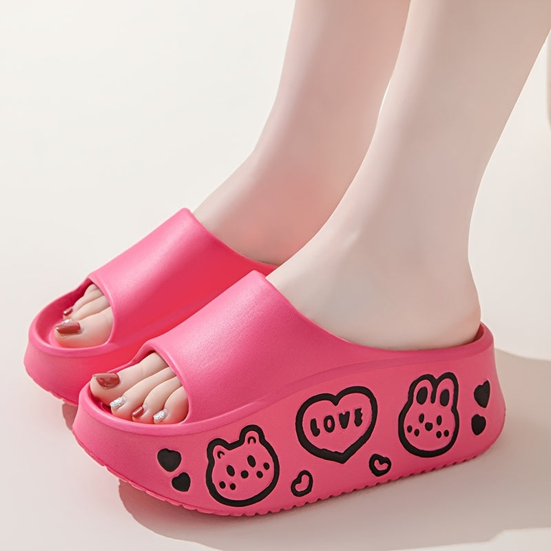 Women's Pink EVA Cartoon Bear Platform Slides Summer Beach Sandals