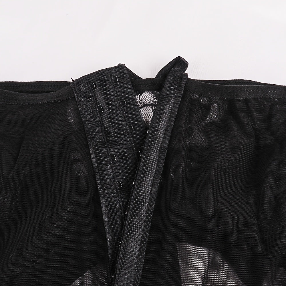 Ayollar uchun korsetti, yuqori bel, tikanli tarmoq, yarim shaffof, qora, elegant