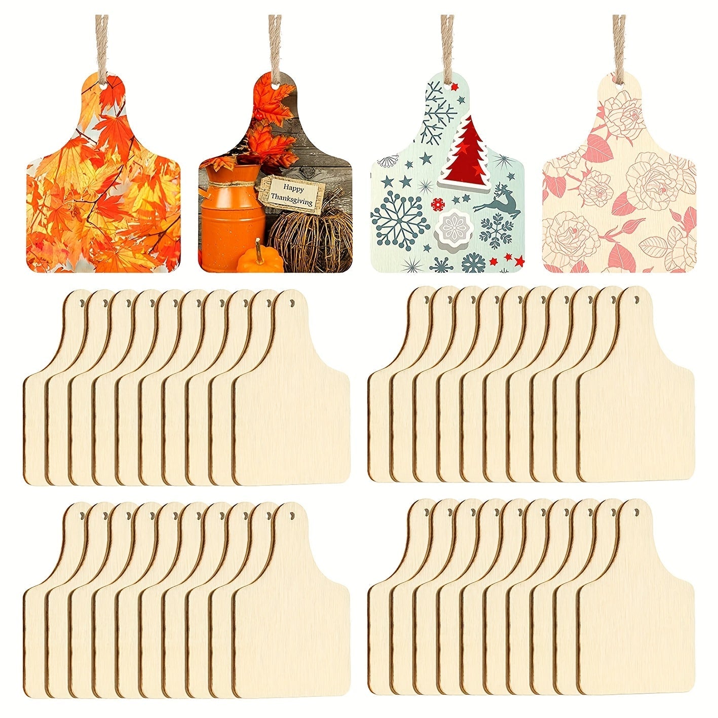 DIY hunarmandchilik va bezaklar uchun 40 ta tabiiy tugallanmagan yog'och belgilardan iborat to'plam. Ushbu bo'sh osma yorliqlar maxsus tayyorlanishi va bo'yalishi mumkin, noyob eshik belgilari yaratish uchun.