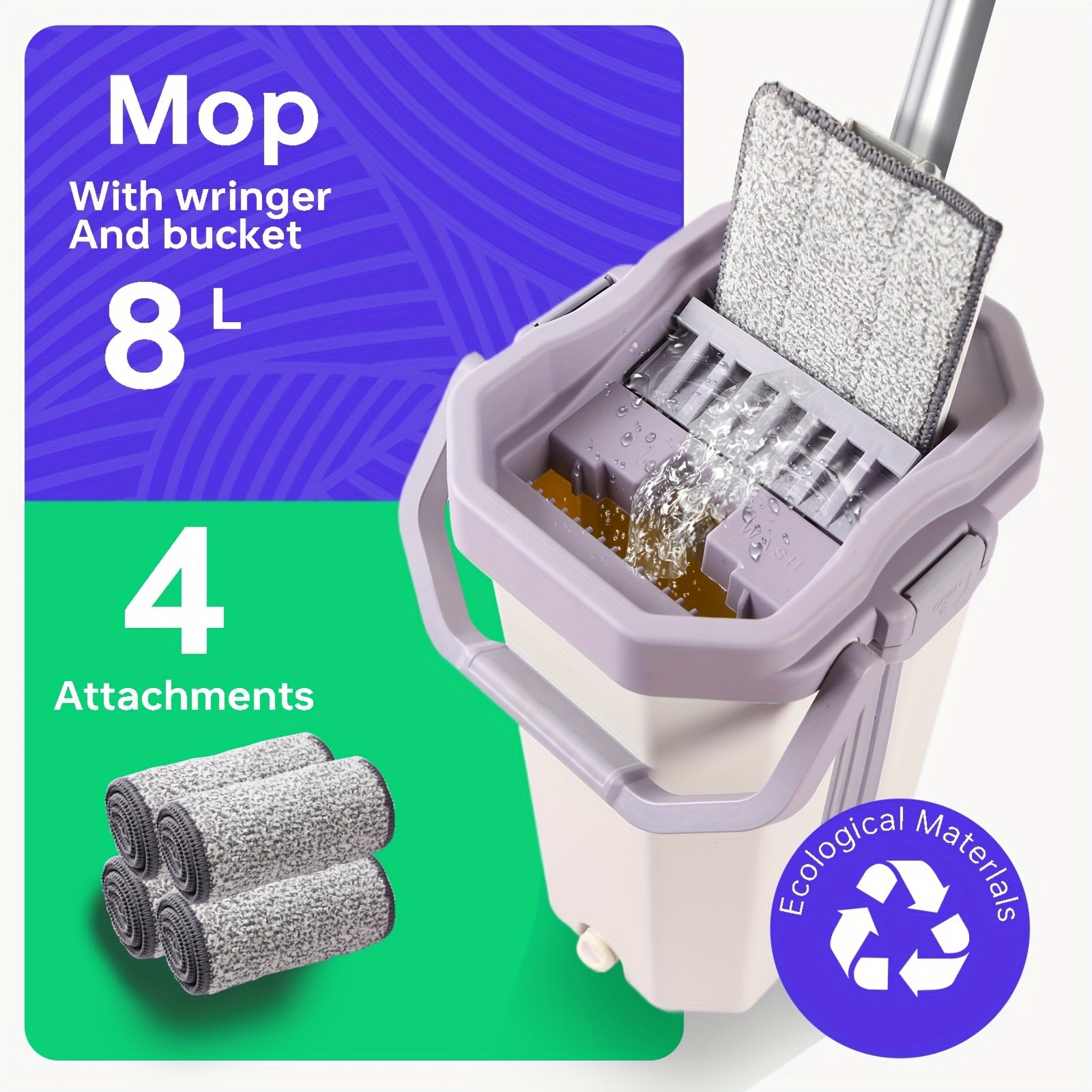 8L mop to'plami, qutisi va mikrotozalash mato bilan oshxona va hammomni tozalash uchun