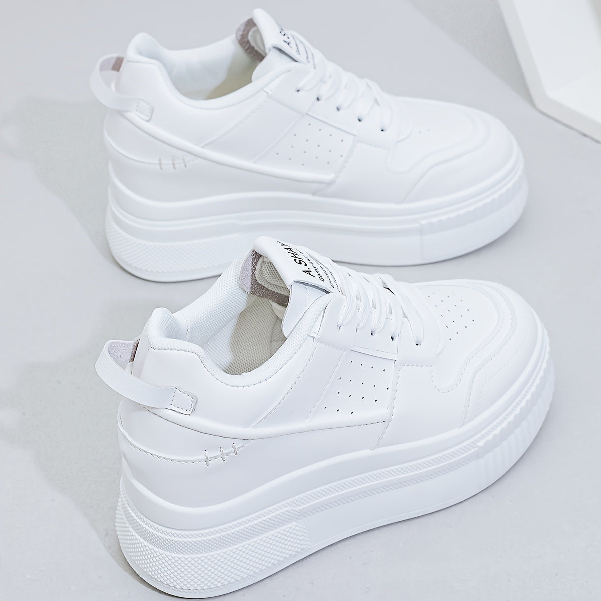 Women's White Casual Sneakers Thick Sole Comfortable Fashion