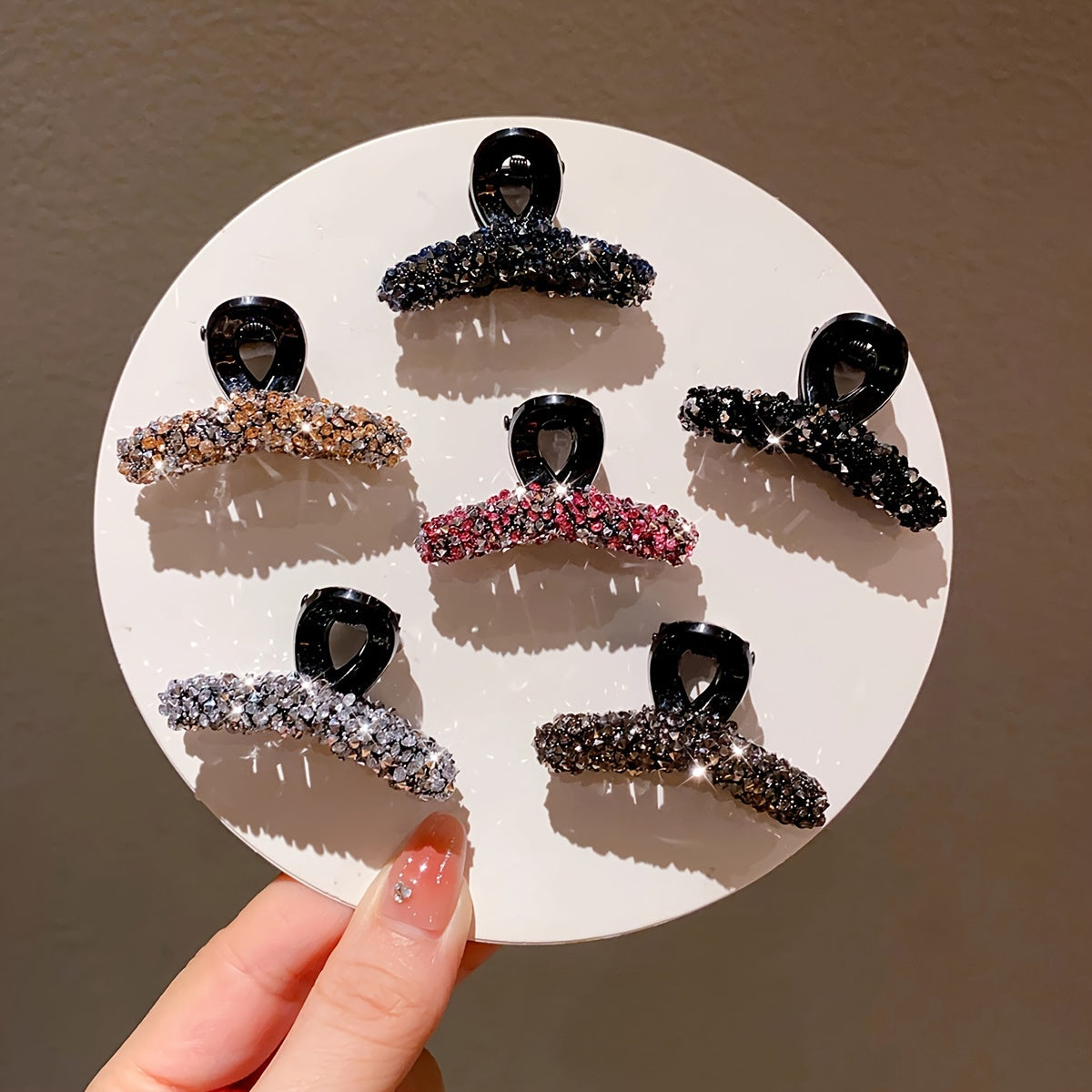 Small Glitter Rectangular Hair Claw Clips for Half-Up Hairstyles in Assorted Colors