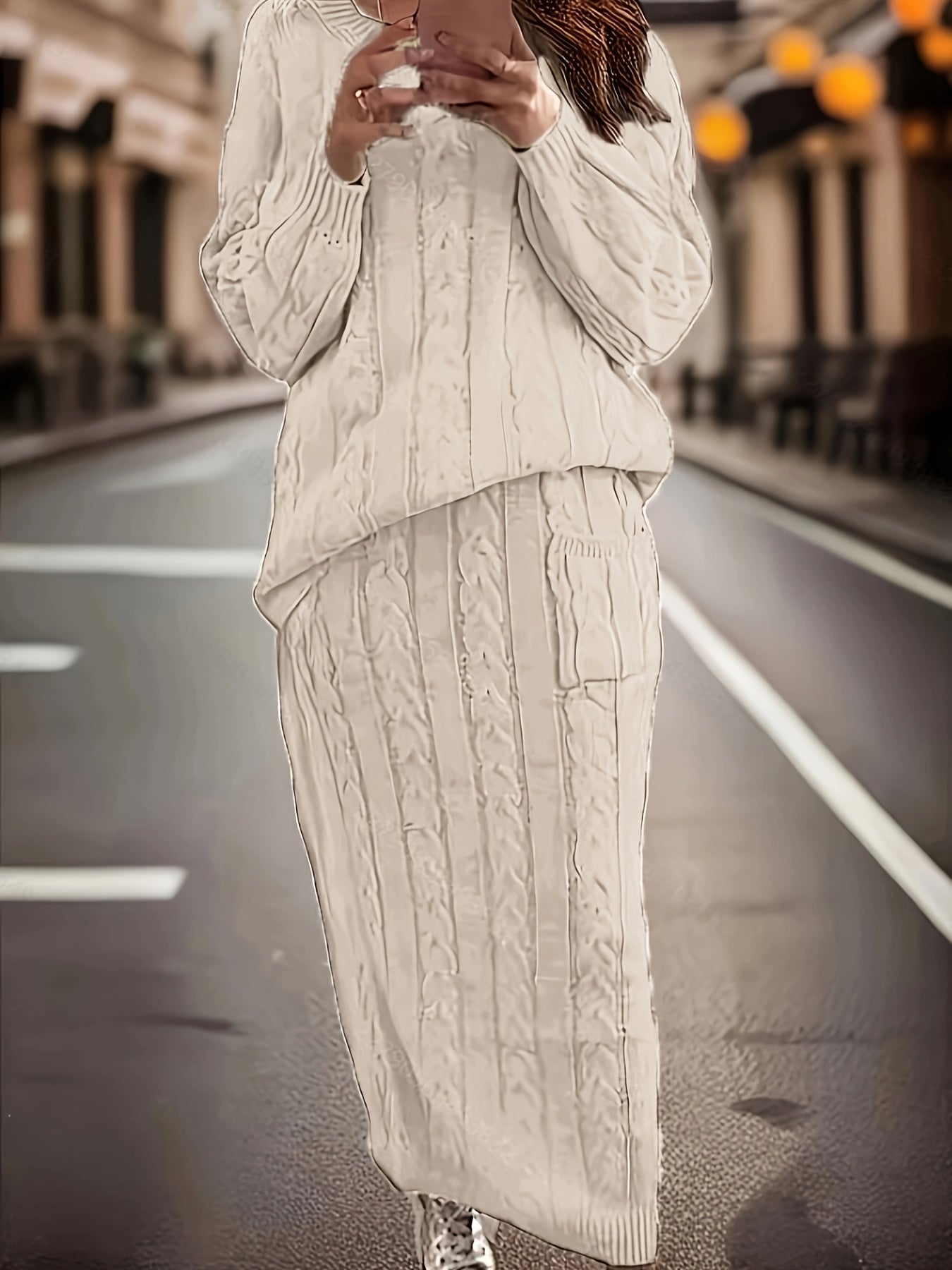 Women's Plus Size Sweater Set Pink Cotton Casual Wear