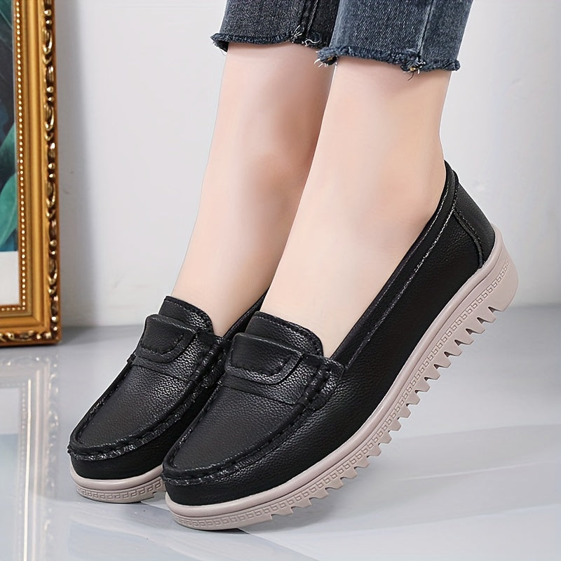 Women's Slip-On Loafers Non-Slip Casual Shoes Solid Color Embroidered PVC Sole