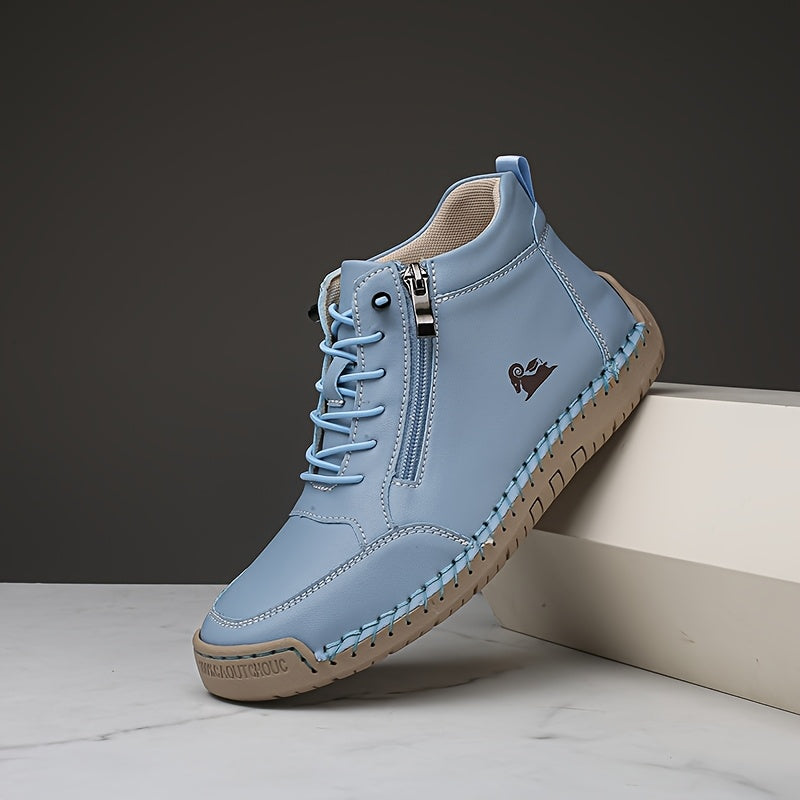 Women's Light Blue Casual Ankle Boots with Zipper and Non-Slip Sole