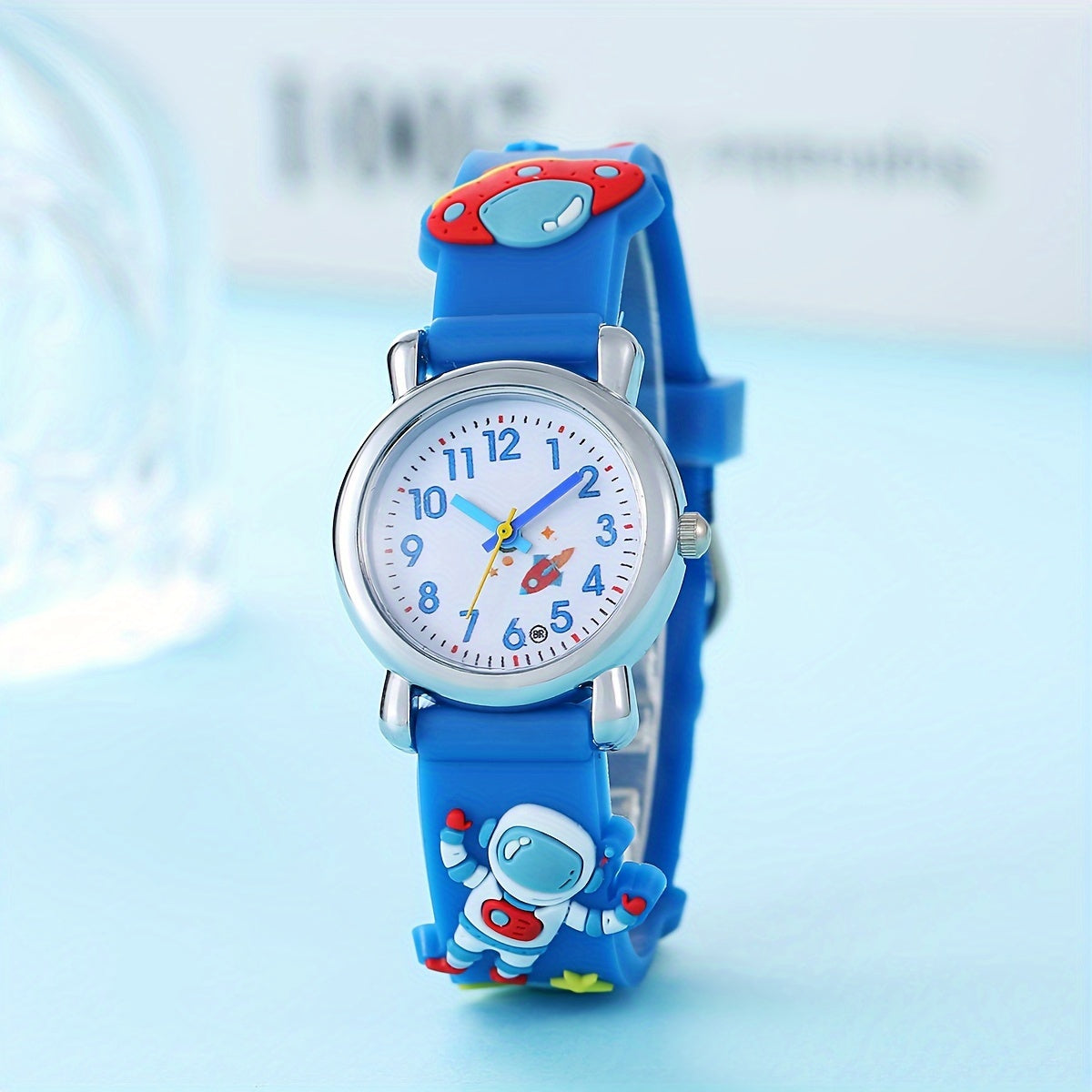 Kids' Astronaut and UFO Quartz Watch Silicone Band Non-Waterproof Blue