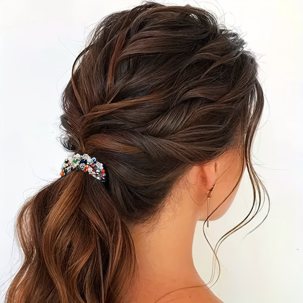 Women's White Elastic Hair Bands Set of 3 for Ponytails and Hair Styling