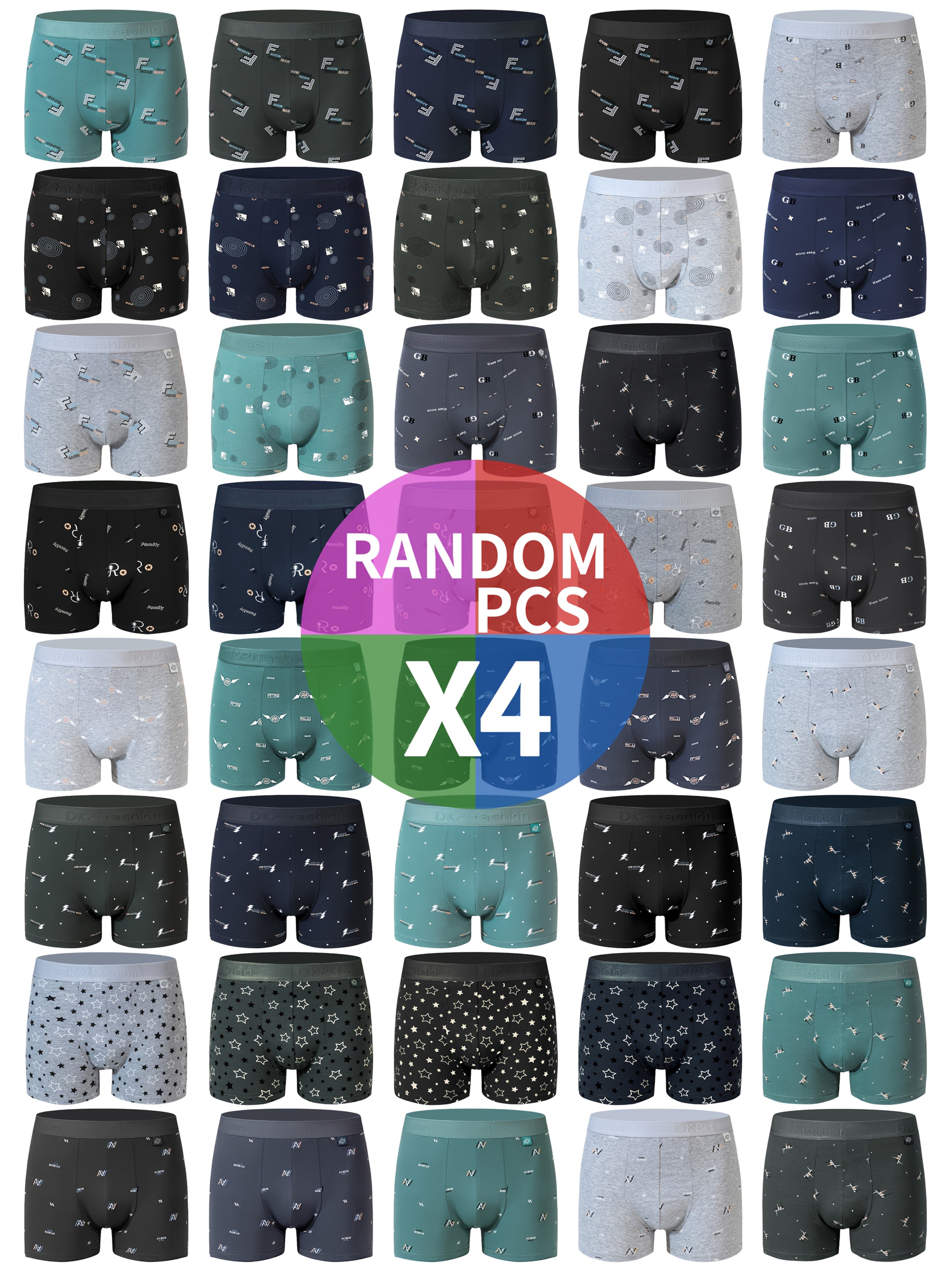 Men's 4-Pack Geometric Cotton Spandex Boxer Shorts Breathable Knit Casual Sports