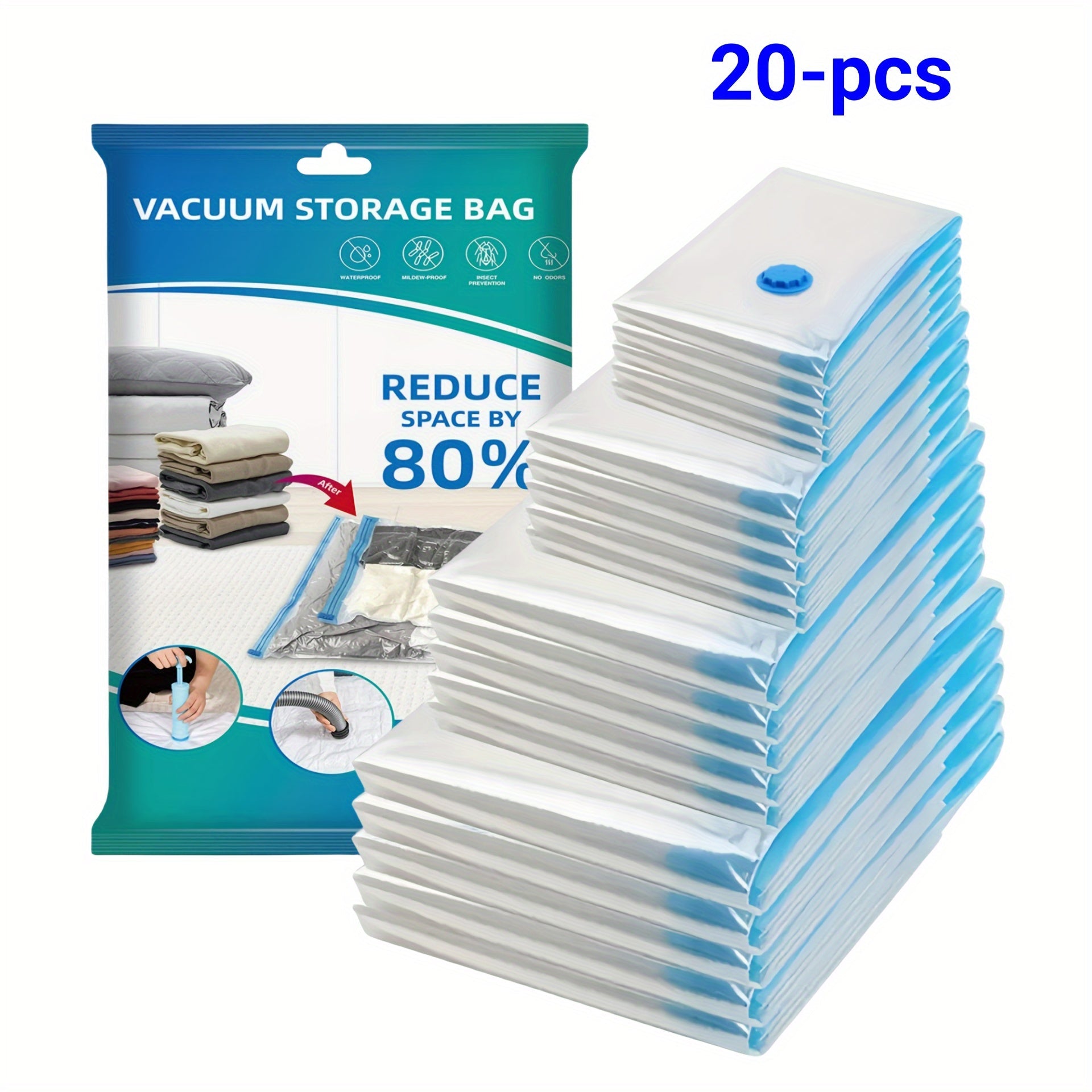 Vacuum Storage Bags Set 6/12/15/20 Pieces for Clothes Bedding Travel Space Saver
