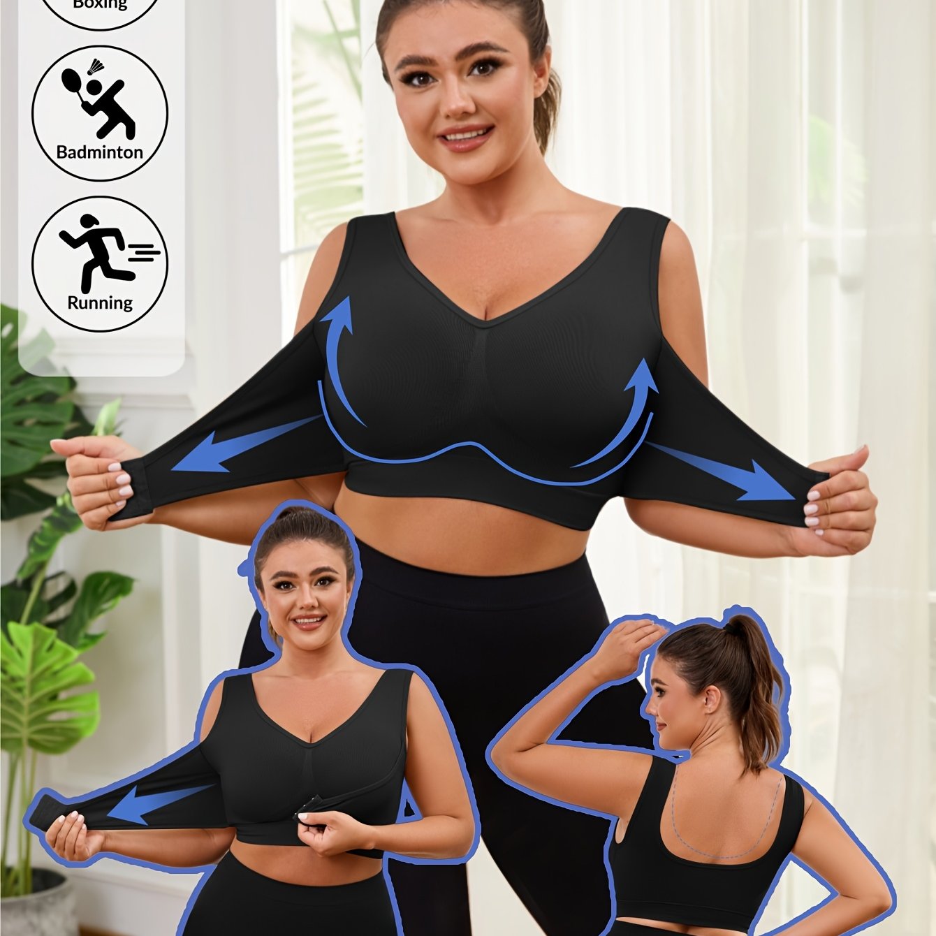 Бюстгальтер для женщин больших размеров для спорта с легким весом и передней застежкой на пуговицы для йоги и тренировок
