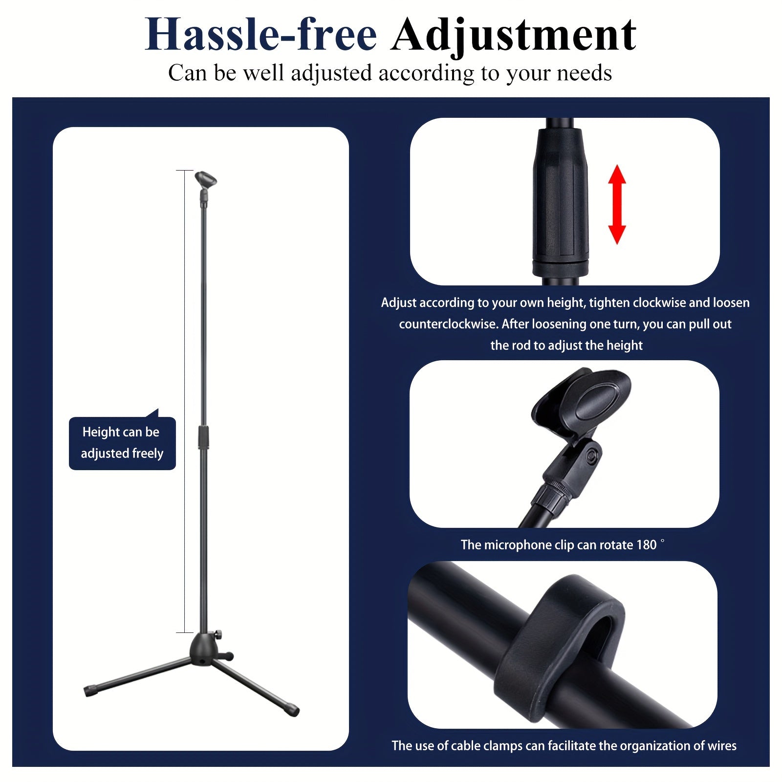 Adjustable Microphone Stand Floor Tripod Black Alloy for Live Performances