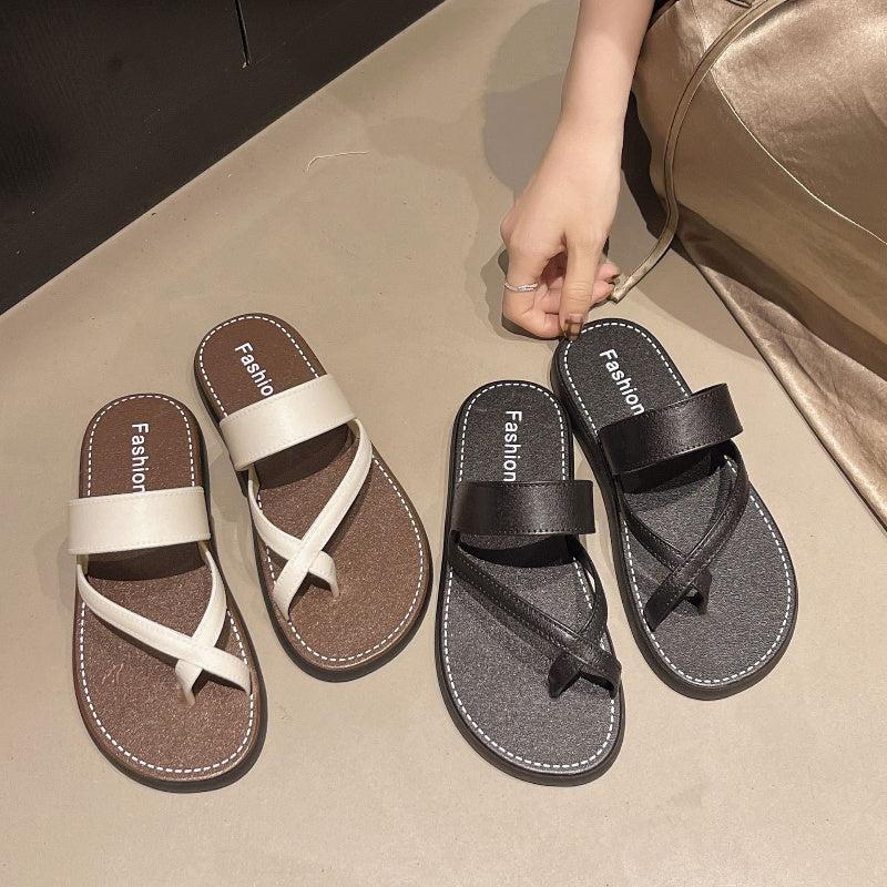 Women's Flat Sandals Solid Color Slip-On Casual Slip-On Shoes