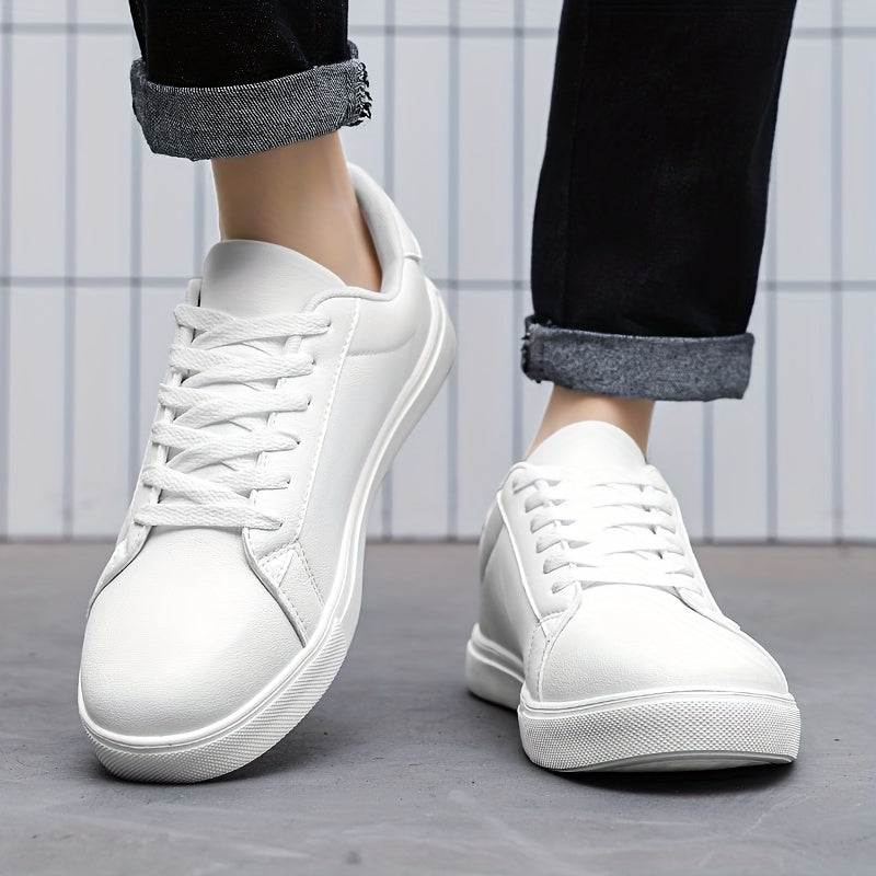 Men's White Lace-Up Sneakers with MD Sole and EVA Insole for Casual and Running