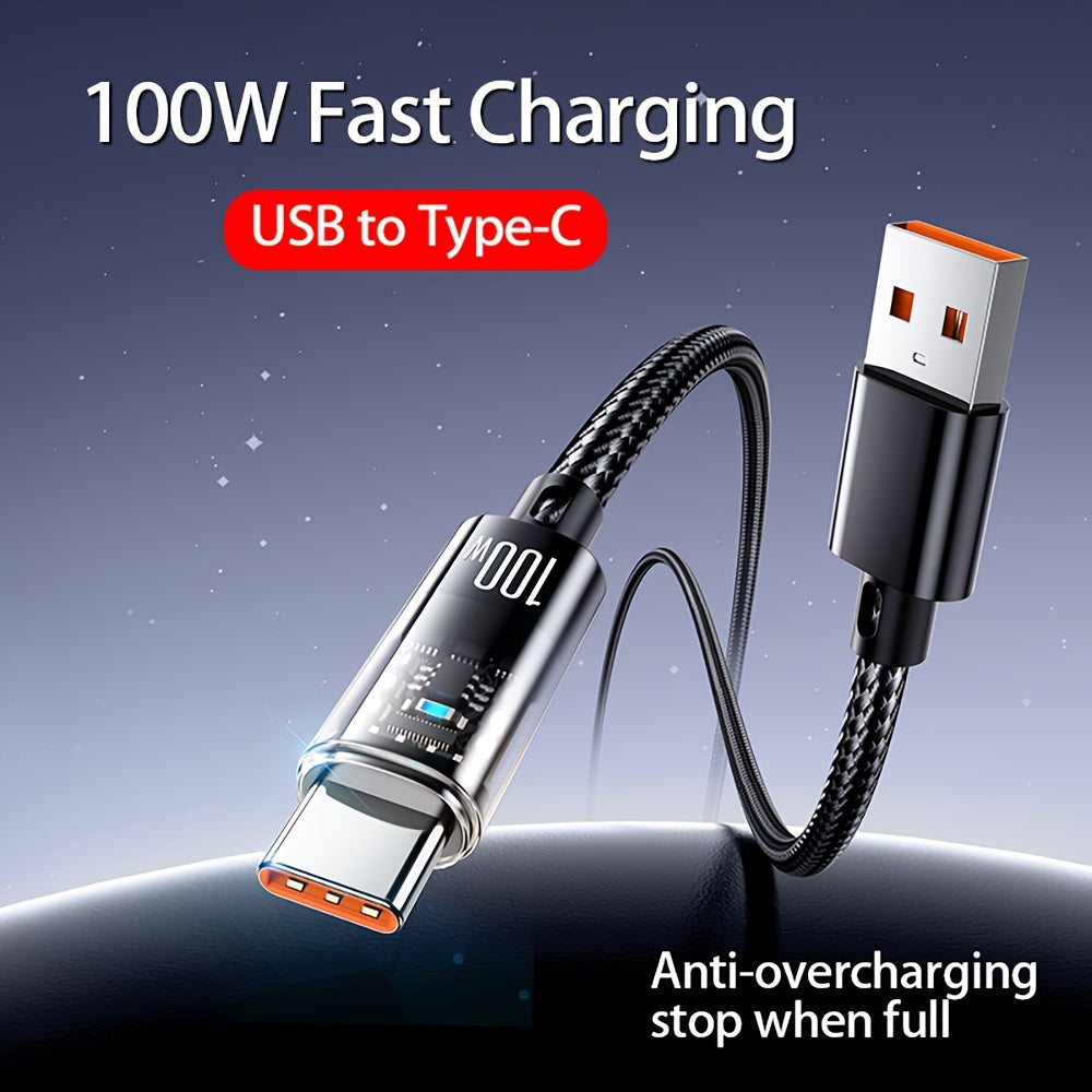 USB Type-C Fast Charging Cable 100W 6A Flat PVC Glossy Data Transfer