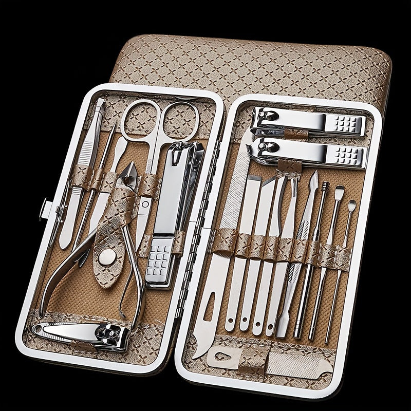 Set de manicura y pedicura con cortauñas, limas y cucharilla para oídos en estuche portátil